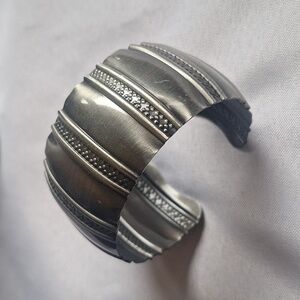 Metal Cuff Bracelet Brushed Silvertone Metallic Wide Chunky Boho Vibes